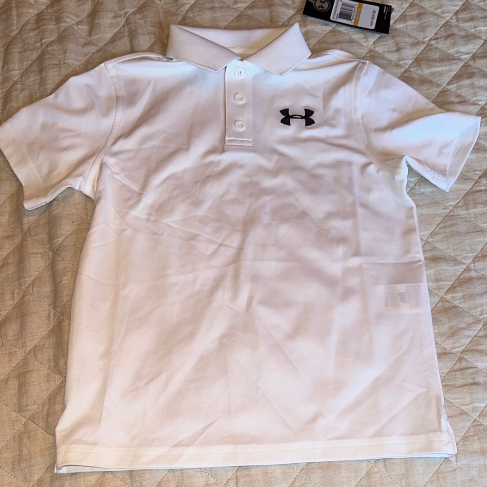 Under Armour Kids Polo Shirt in White with Black Logo